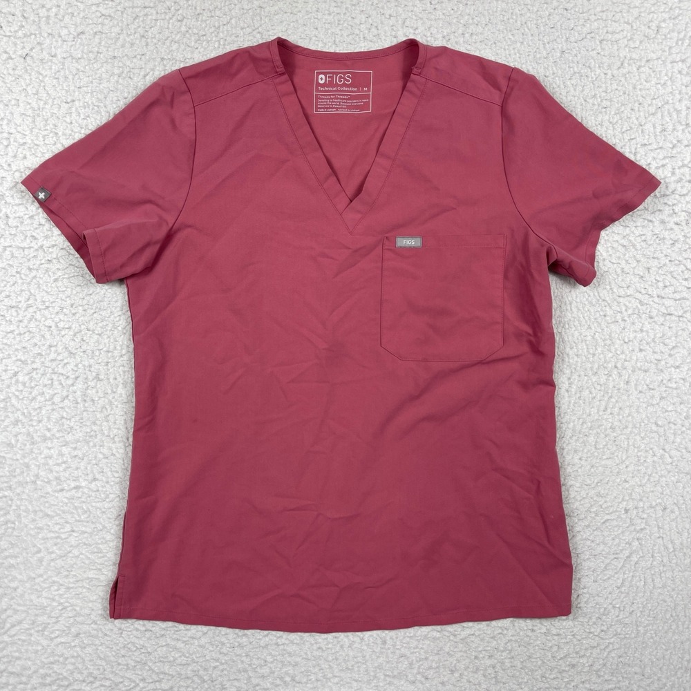 Figs Scrub Top Womens Medium Pink Casma V-Neck Pocket Medical Workwear Scrubs